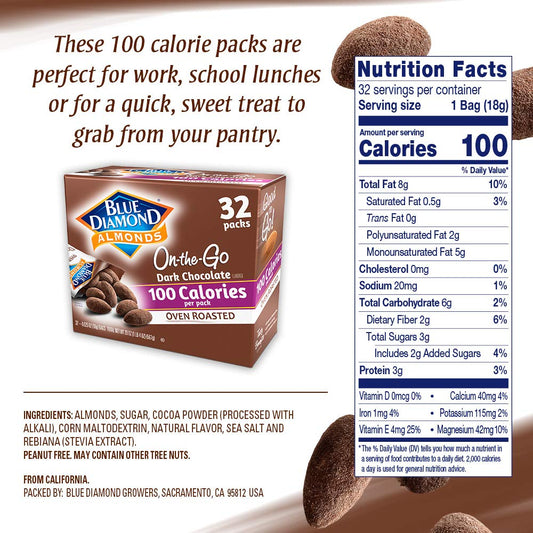 Blue Diamond Almonds Dark Chocolate Cocoa Dusted Snack Nuts